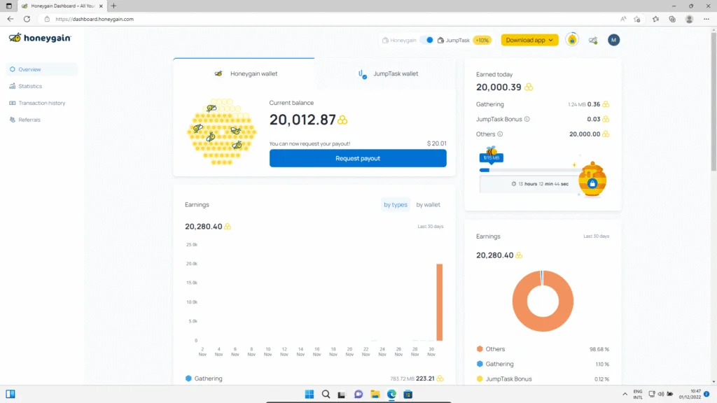 Honeygain aplicativo Transforma sua Internet em Dinheiro